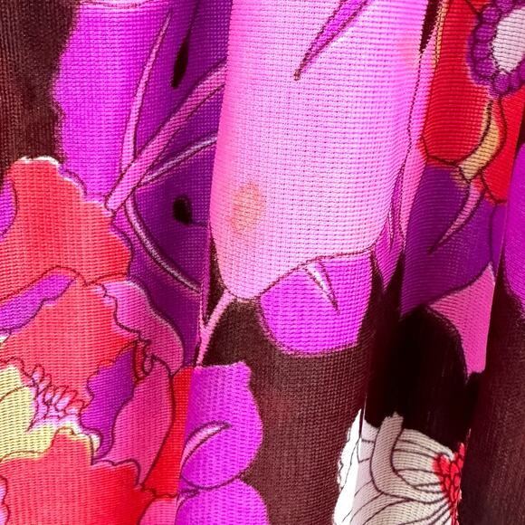 Vintage 60s 70s Psychedelic Mod Style Pink Mod Flower Maxi Dress Hostess Gown - Picture 15 of 16